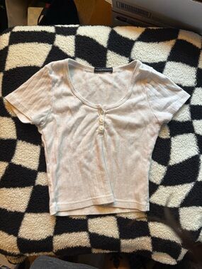 White Ribbed Henley Tee - Short Sleeve